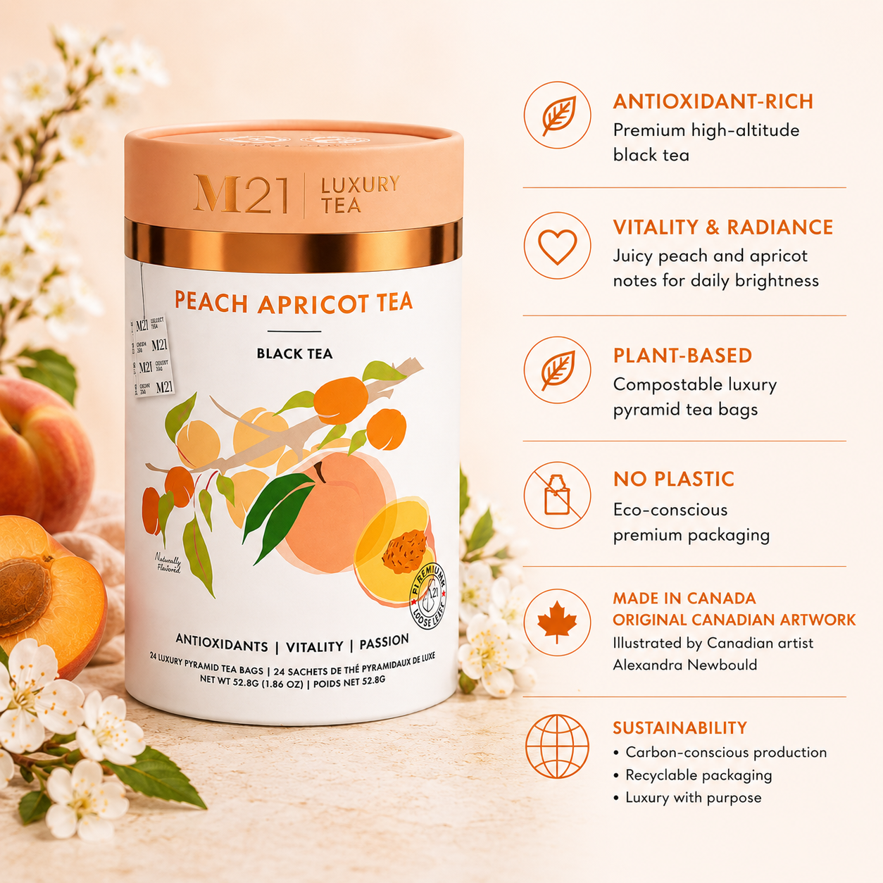 Peach Apricot Luxury Black Tea | Canadian | 24ct