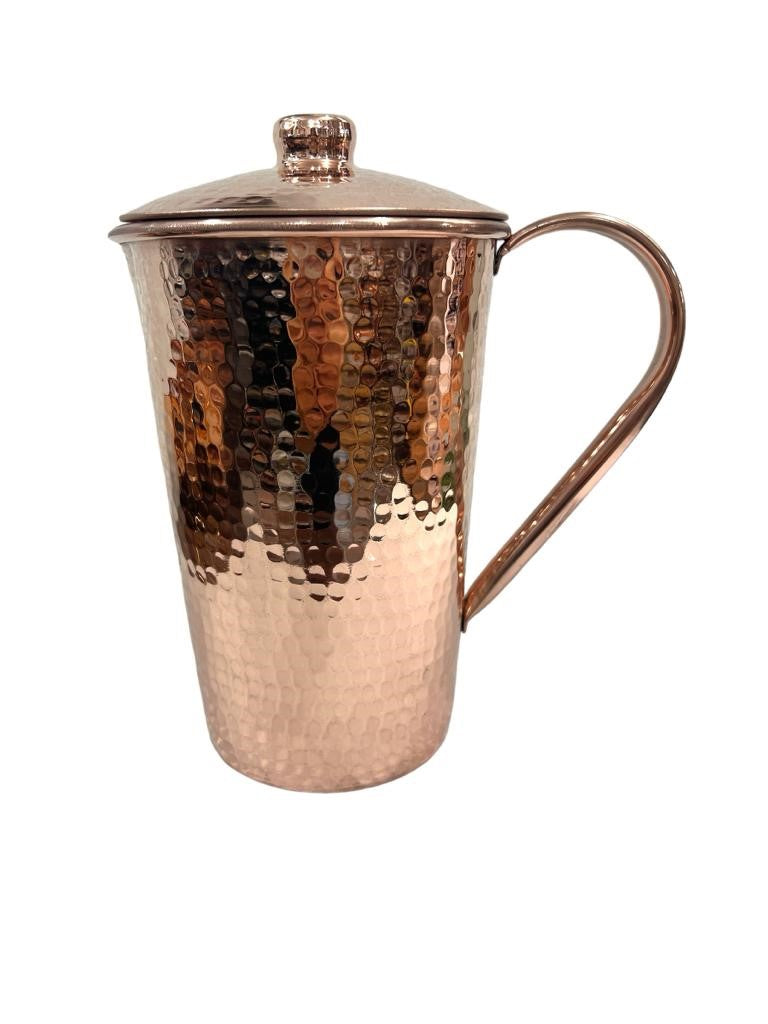 Copper Pitcher & Four Tumblers, Hammered and Shiny Penny Bright