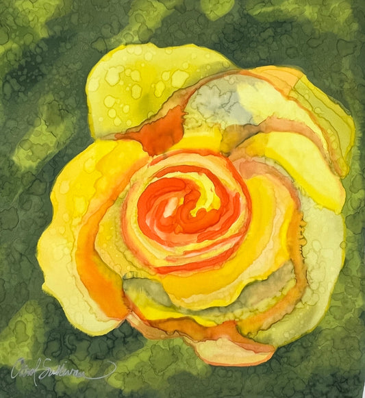 “Lindsay’s Yellow Rose” - Hand-dyed Silk Wall Hanging
