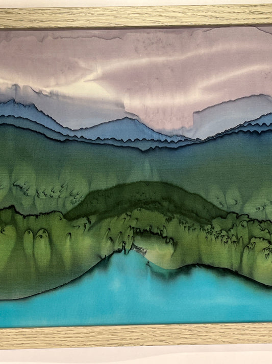 "Stormy Day at the Lake” - Hand-dyed Silk Wall Hanging