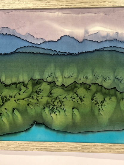 "Stormy Day at the Lake” - Hand-dyed Silk Wall Hanging