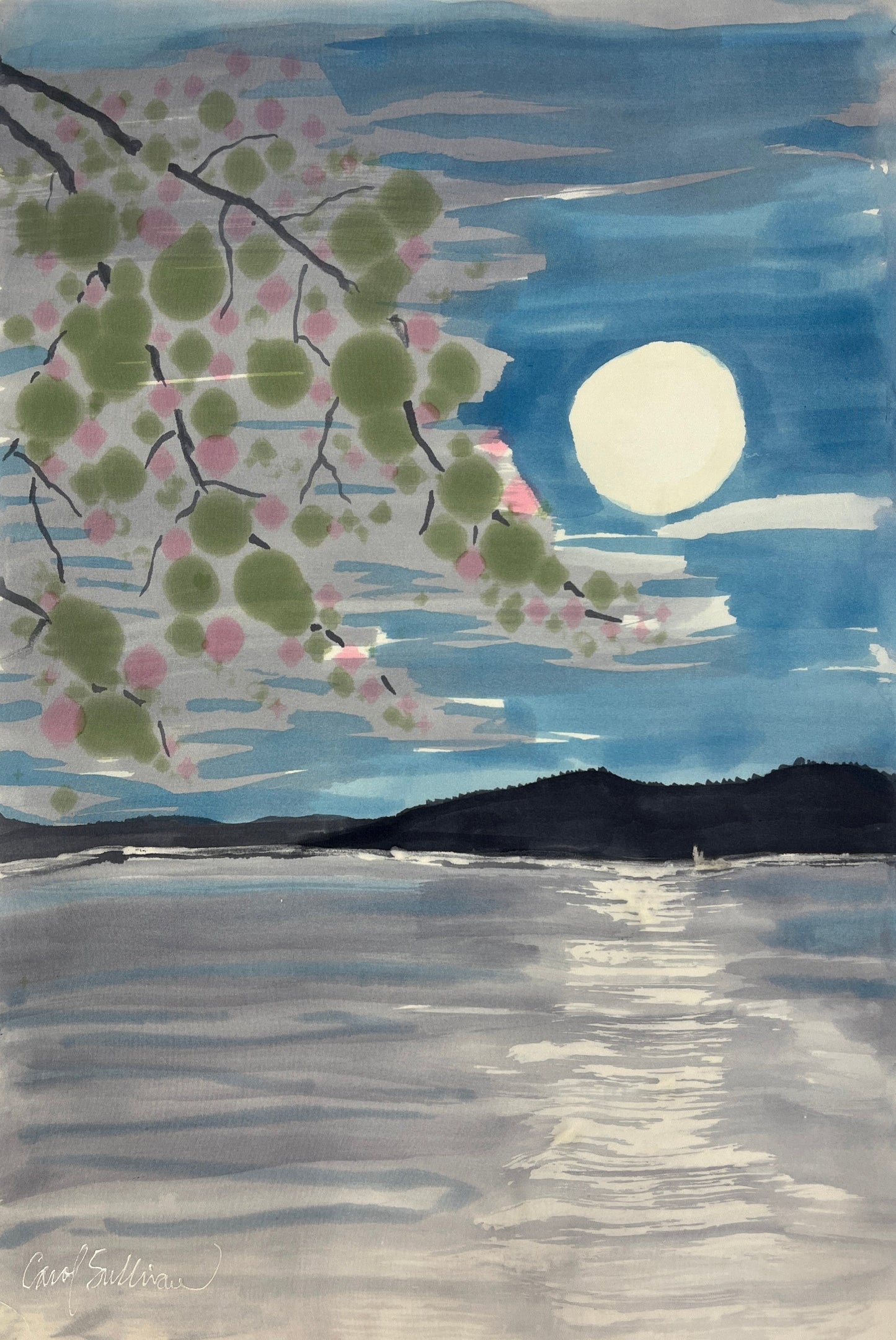"Cherry Blossom Moon” - Hand-dyed Silk Wall Hanging