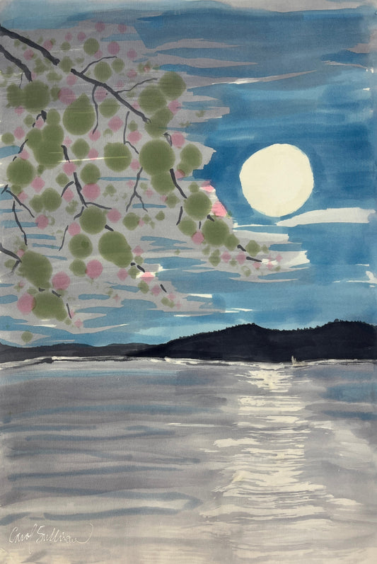 "Cherry Blossom Moon” - Hand-dyed Silk Wall Hanging