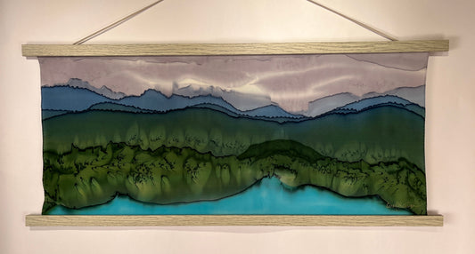 "Stormy Day at the Lake” - Hand-dyed Silk Wall Hanging
