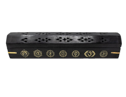 Cone Incense burner wooden Box ~ Chakra Design Ash Catch