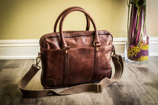 Slick Leather Brief Bag - Laptop transportation with casual style