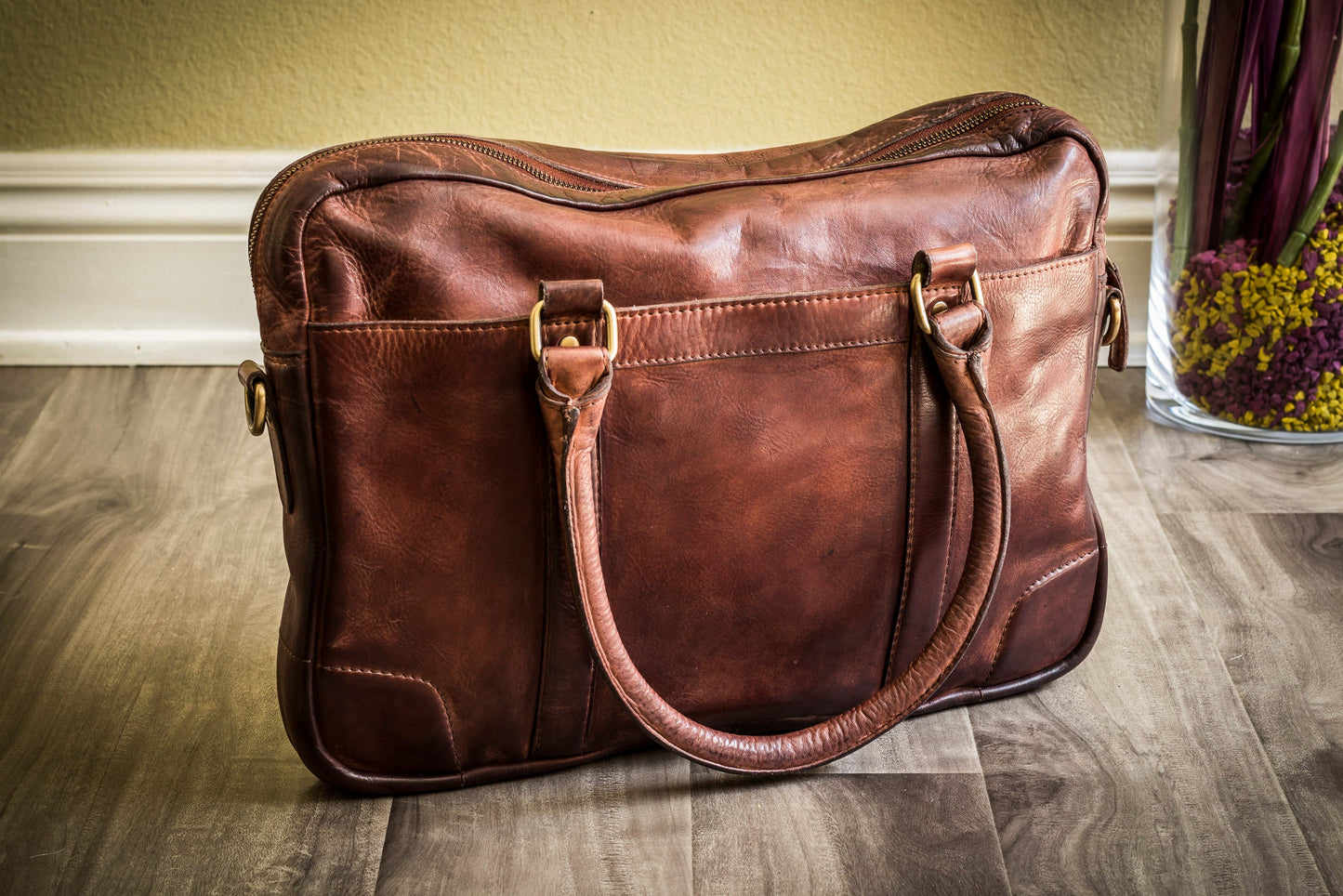 Slick Leather Brief Bag - Laptop transportation with casual style