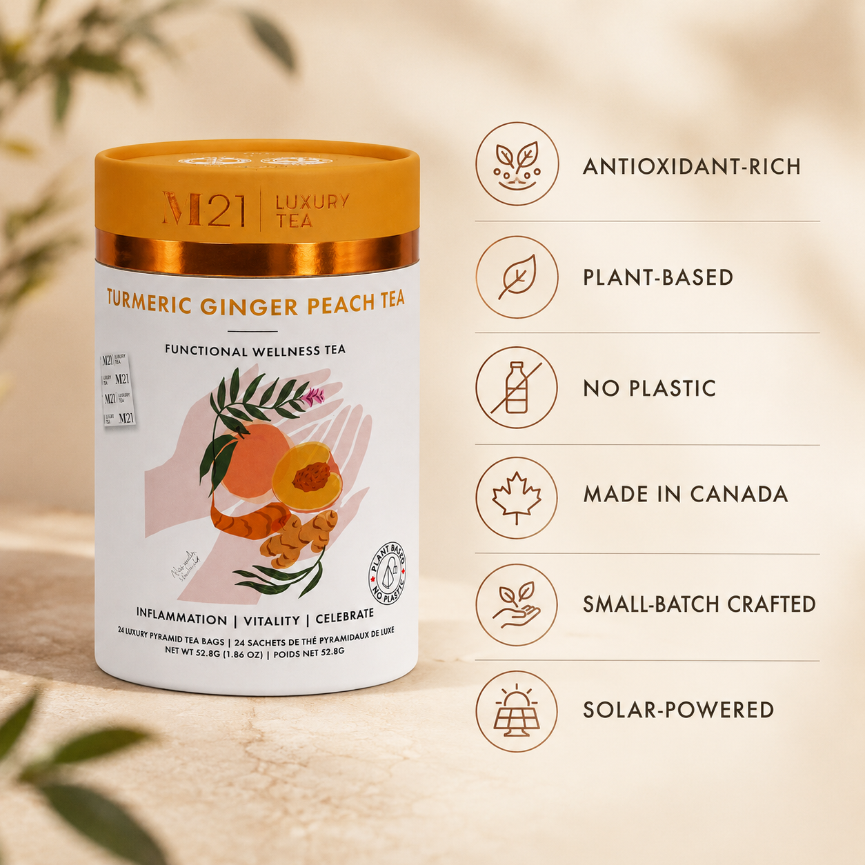 Turmeric Ginger Peach Luxury Tea | Canadian | 24ct