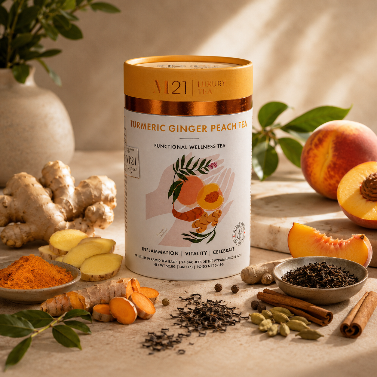 Turmeric Ginger Peach Luxury Tea | Canadian | 24ct