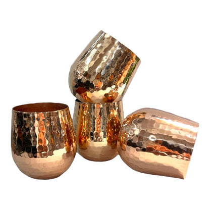 Copper Pitcher & Four Tumblers, Hammered and Shiny Penny Bright