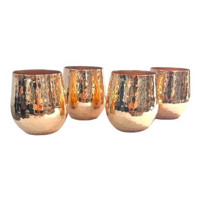 Copper Pitcher & Four Tumblers, Hammered and Shiny Penny Bright