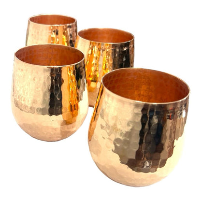 Copper Pitcher & Four Tumblers, Hammered and Shiny Penny Bright